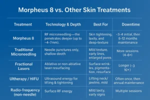 How Often Can I have Morpheus 8? 2 Table to show benefits of Morpheus 8 Reigate compared to other skin treatments